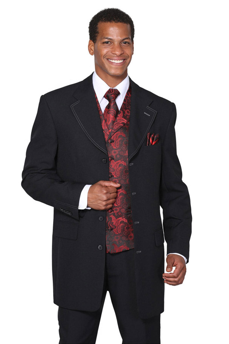 Black/Red 3/4 Length Suit with Paisley Vest