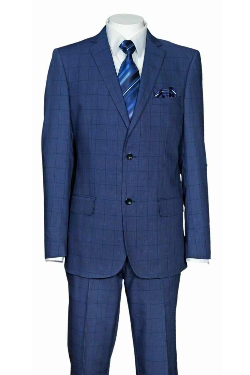 Modern Fit Plaid Suit - 2 Button Navy
