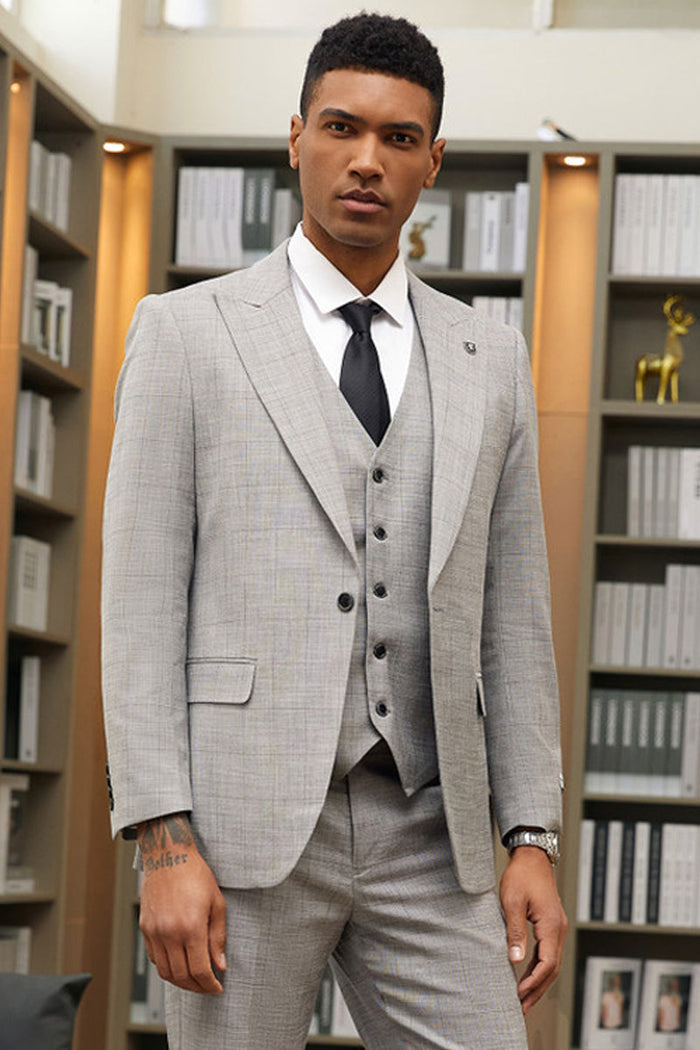 Stacy Adams Grey Windowpane Plaid Suit - One Button Vested