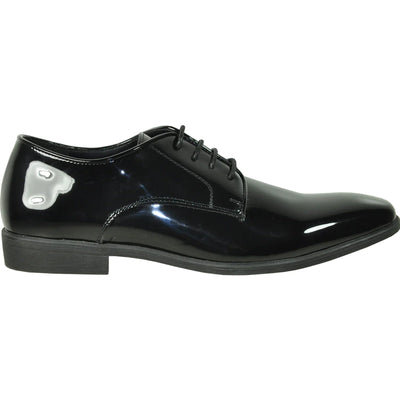 Bravo Mens Shiny Patent Plain Toe Tuxedo Dress Shoe in Black