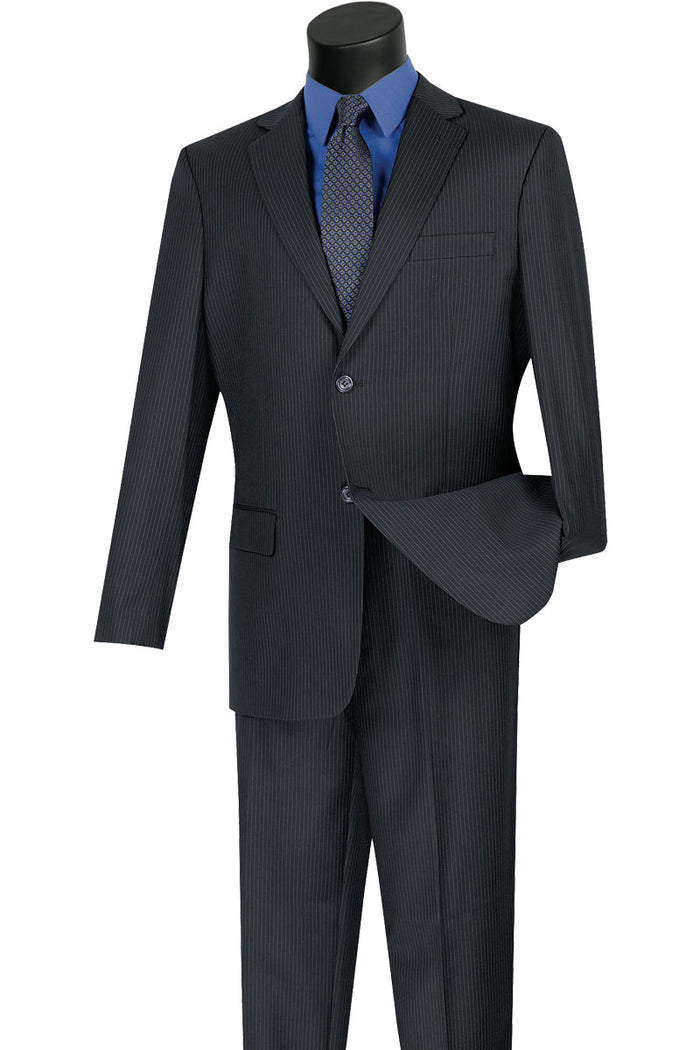 Mens Navy 2 Button Wool Blend Pinstripe Suit