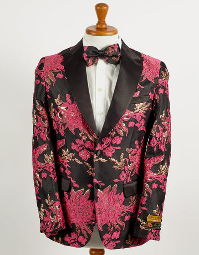 Hot Pink Floral Paisley 2-Button Tuxedo Blazer