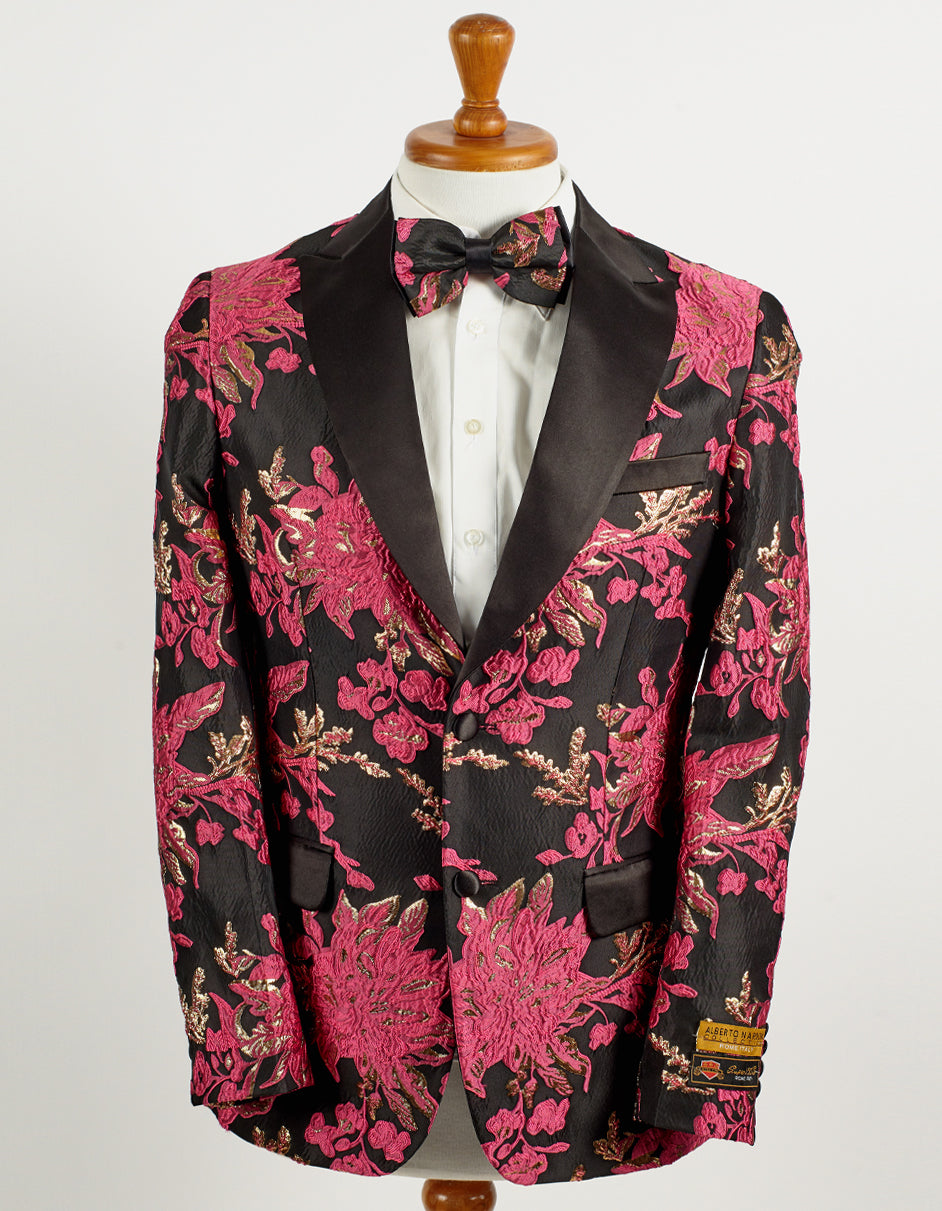 Hot Pink Floral Paisley 2-Button Tuxedo Blazer