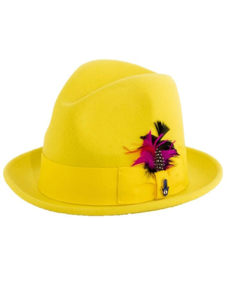 1920s Yellow Fedora – Men’s Narrow Brim Crushable Wool Trilby Dress Hat