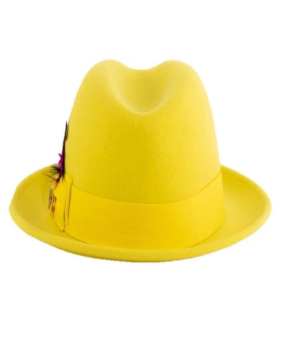 Yellow 1920s Fedora Mens Narrow Wool Trilby Hat