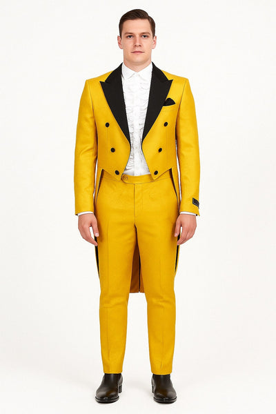 Yellow Tailcoat Tuxedo with Black Lapel & Brocade