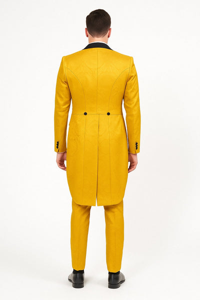 Yellow Tailcoat Tuxedo with Black Lapel Brocade