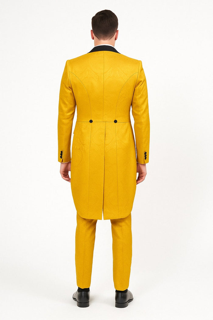 Yellow Tailcoat Tuxedo with Black Lapel Brocade