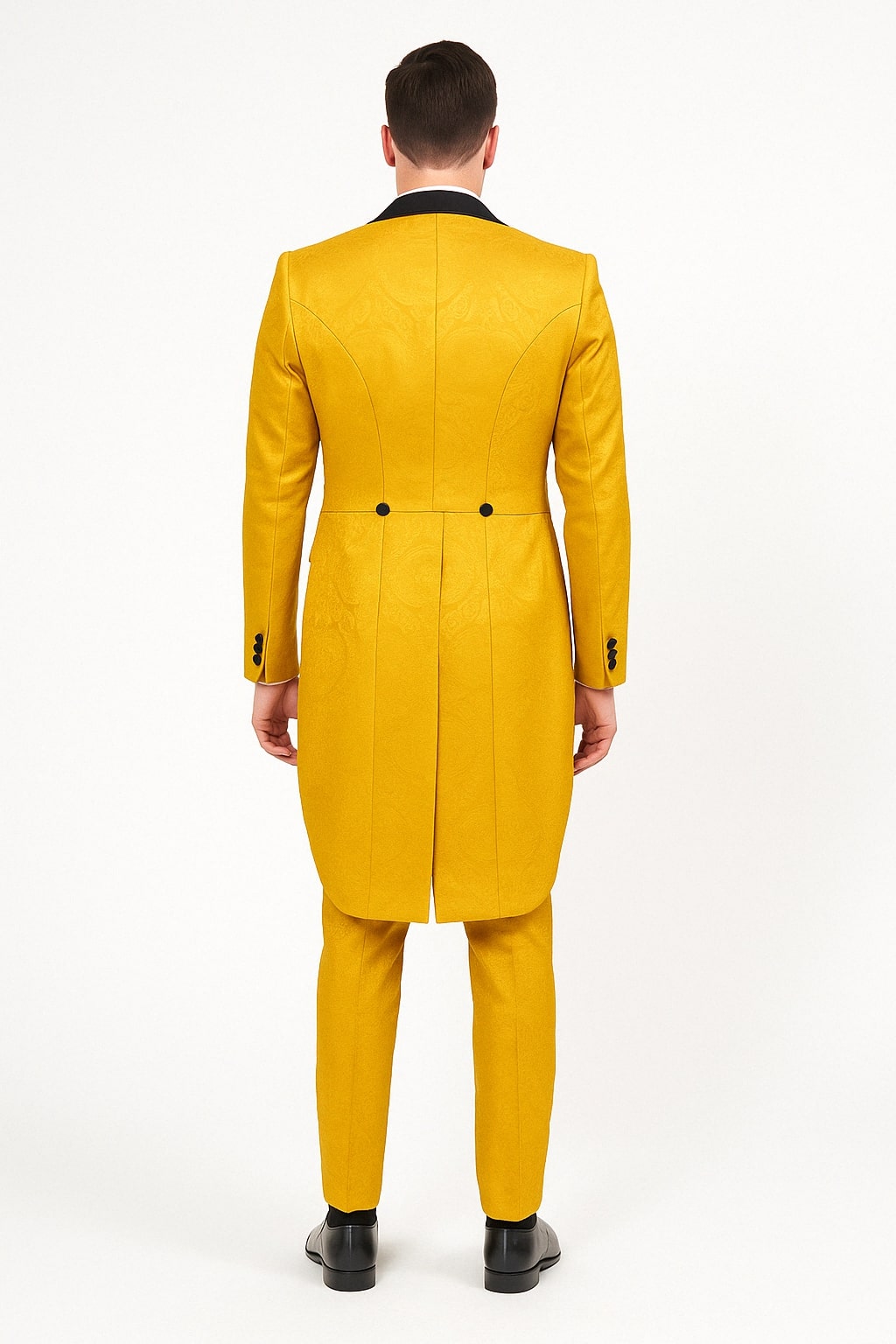 Yellow Tailcoat Tuxedo with Black Lapel & Brocade