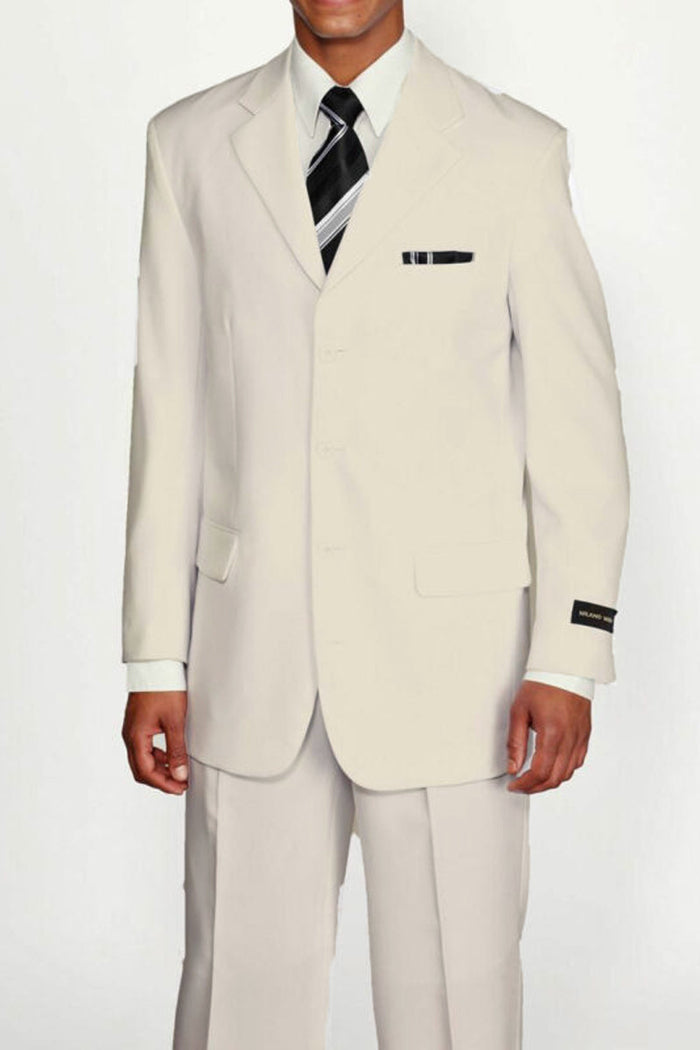Mens 4 Button Polyester Fashion Suit in Cream