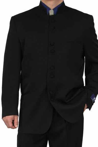 Mens Classic 8 Button Mandarin Collar Suit in Black