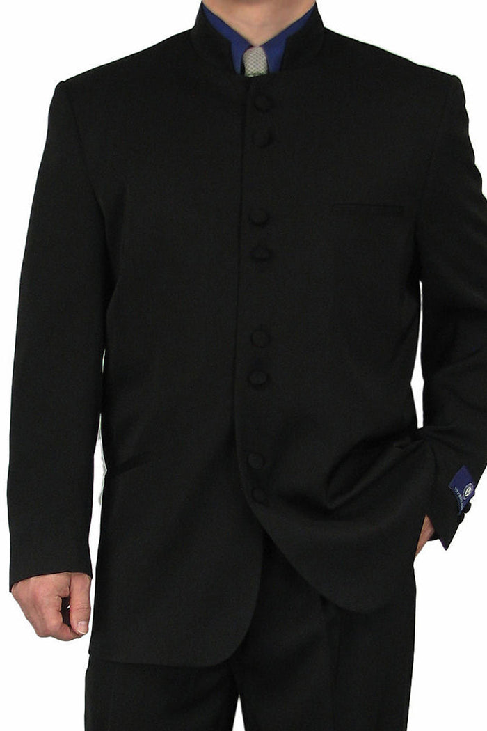 Mens Classic 8 Button Mandarin Collar Suit in Black