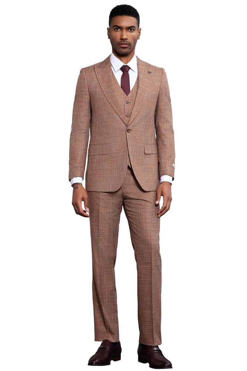 Stacy Adams Sharkskin Weave Suit in Light Rust
