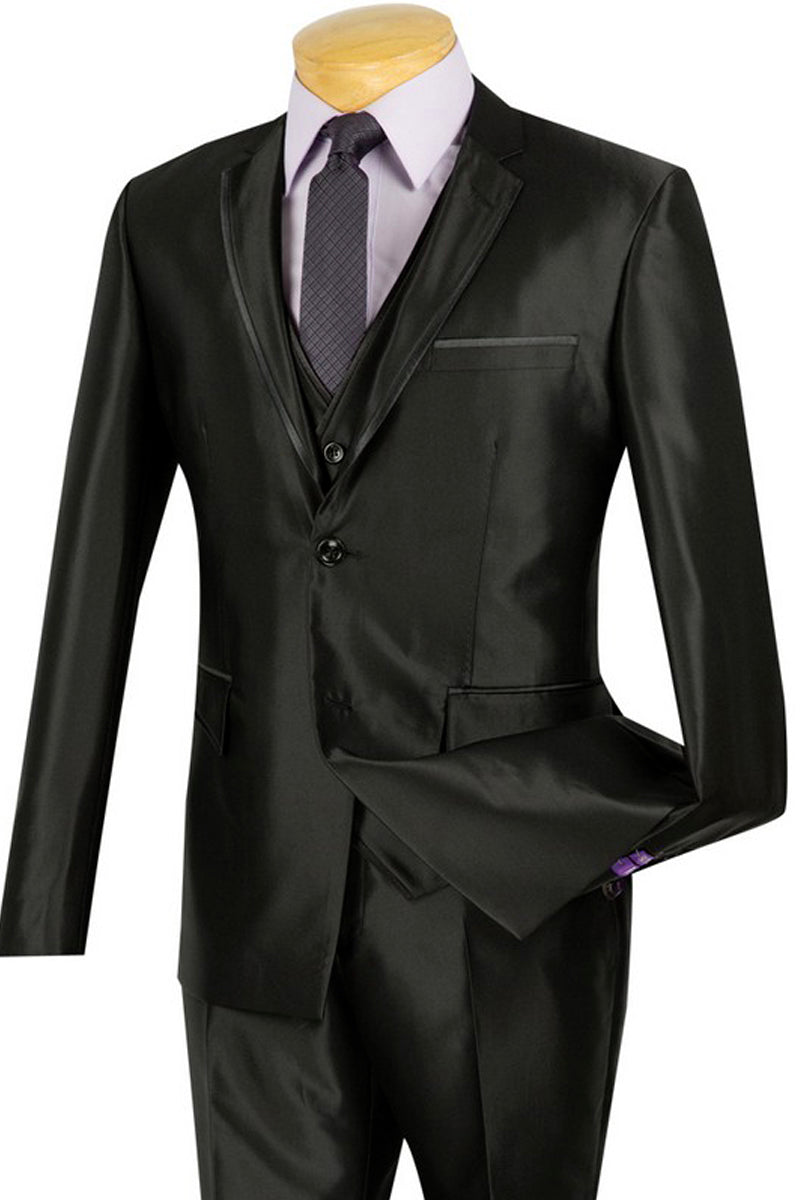 Ultra Slim Sharkskin 3-Piece Suit - Black