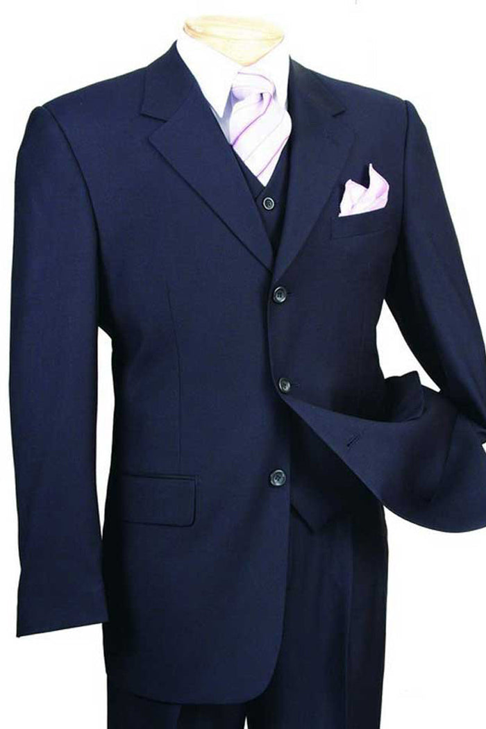 Men’s Navy 3-Button Vested Wool Feel Suit
