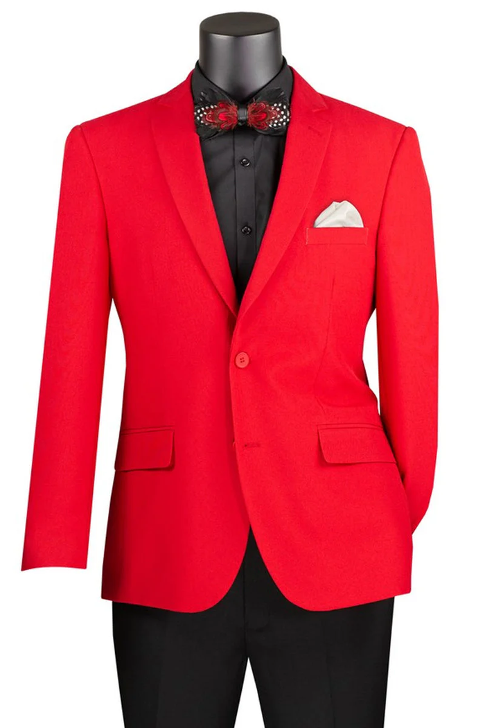 Mens Tailored Slim Fit Red Blazer – Lightweight Poplin Club Jacket