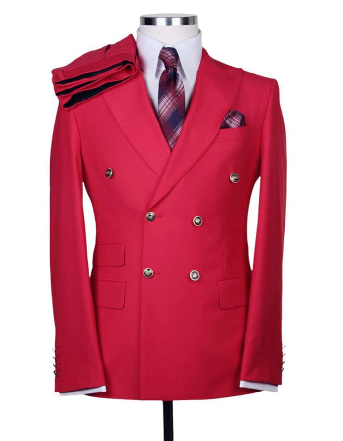 Double Breasted Gold Button Red Suit for Men