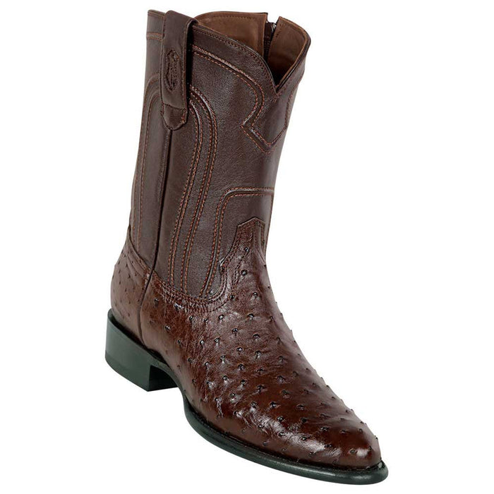 Los Altos Ostrich Brown Roper Toe Boots with Zipper