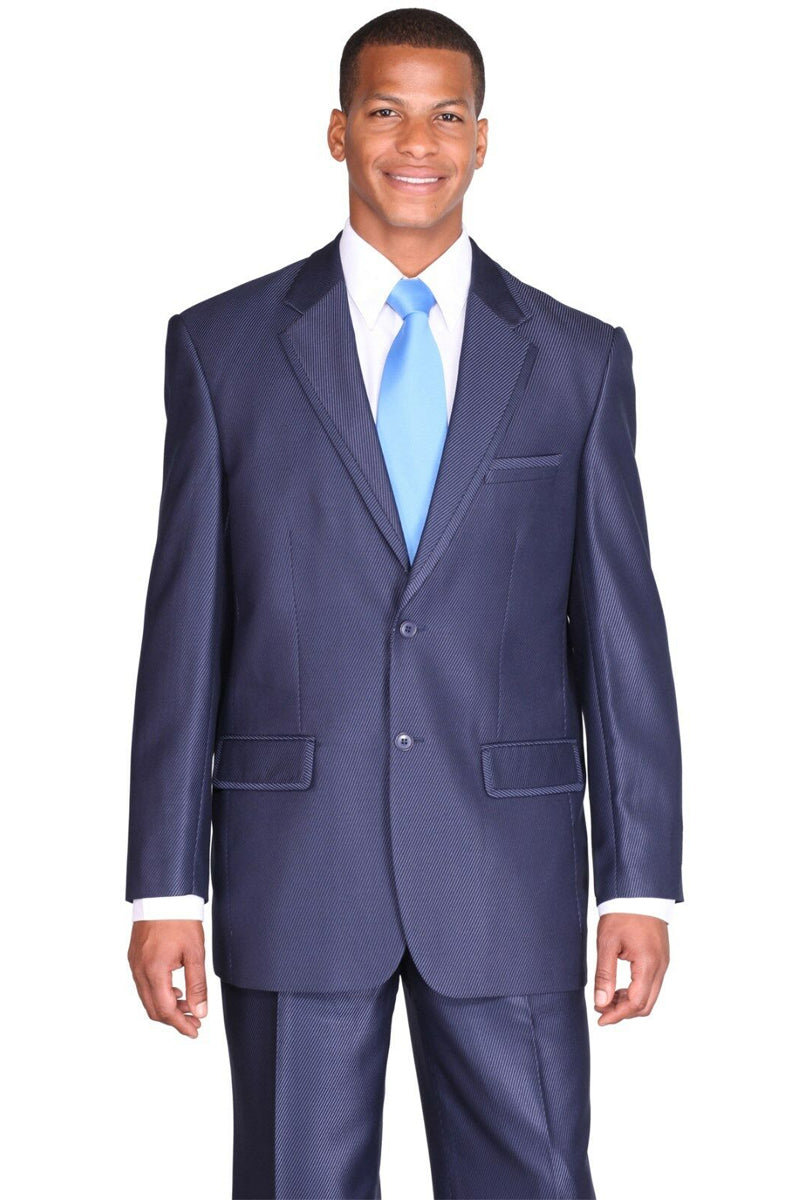 Mens Classic 2 Button Suit Navy with Lapel Trim