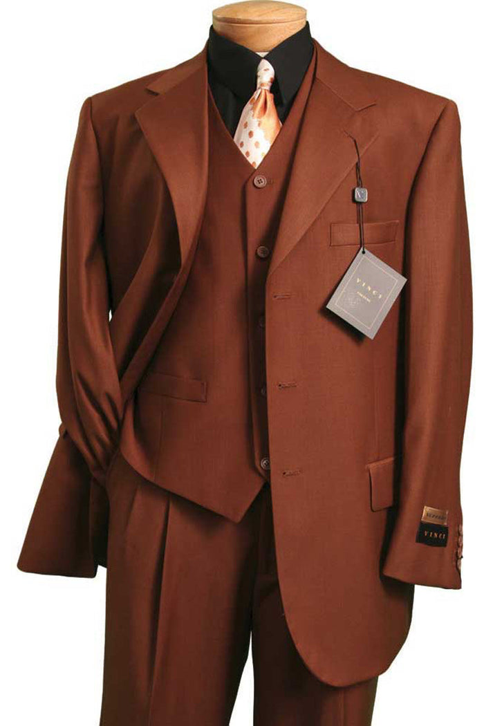 Cognac 2 Button Wool Feel Vested Suit for Men