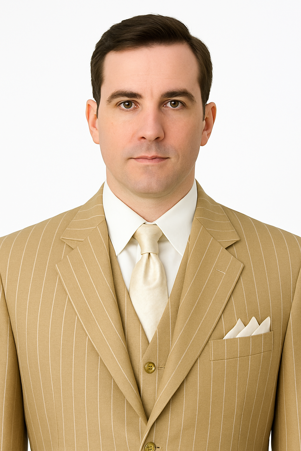 Modern Beige Pinstripe 3-Piece Suit for Versatile Wear
