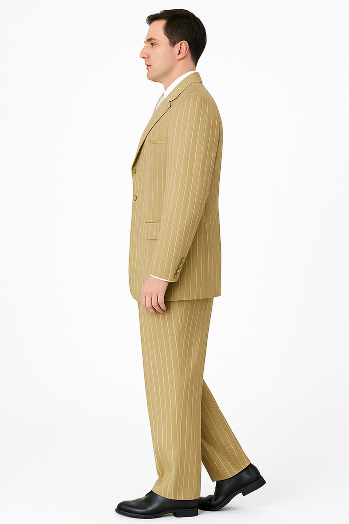 Men’s Beige Pinstripe Wedding Suit – Groom & Formalwear Set