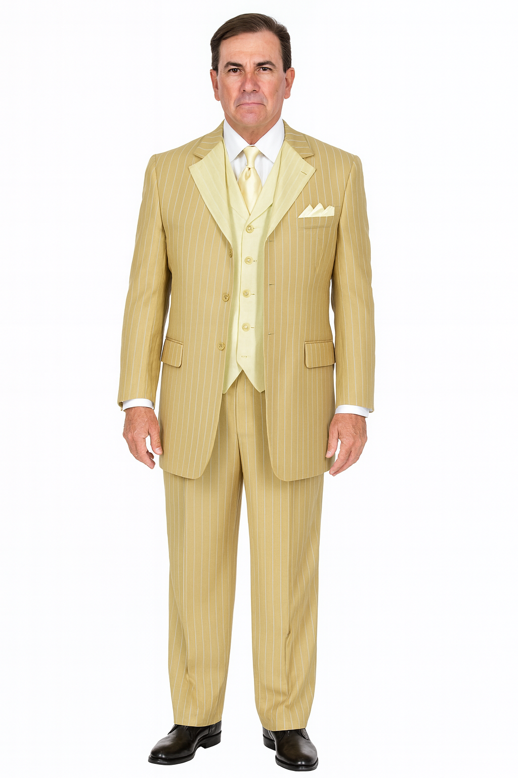 Men’s Beige Pinstripe Wedding Suit – Groom & Formalwear Set