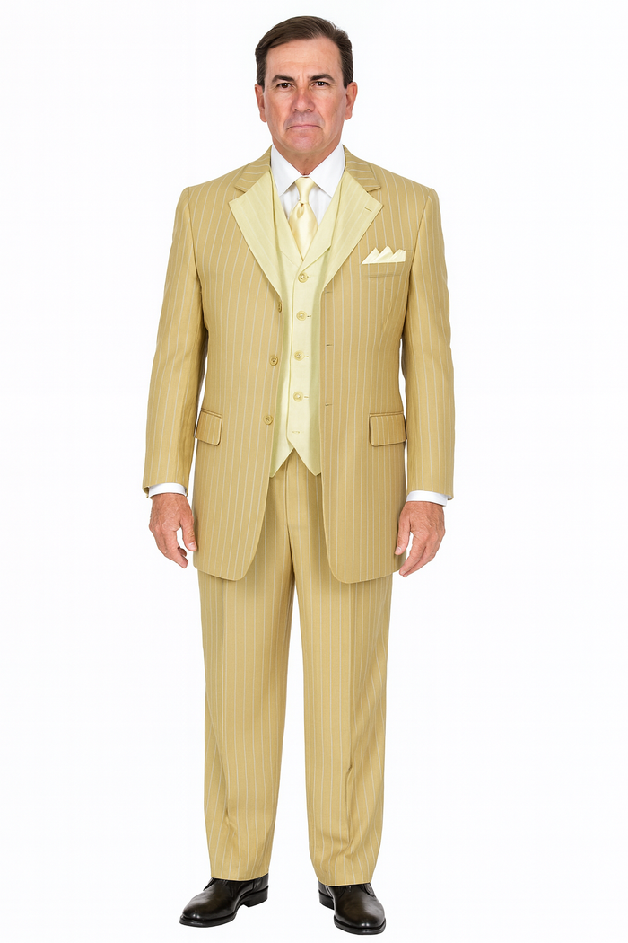 Men’s Beige Pinstripe Wedding Suit – Groom & Formalwear Set