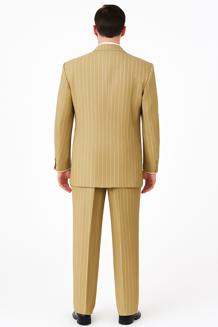 Men’s Beige Pinstripe Wedding Suit – Groom & Formalwear Set