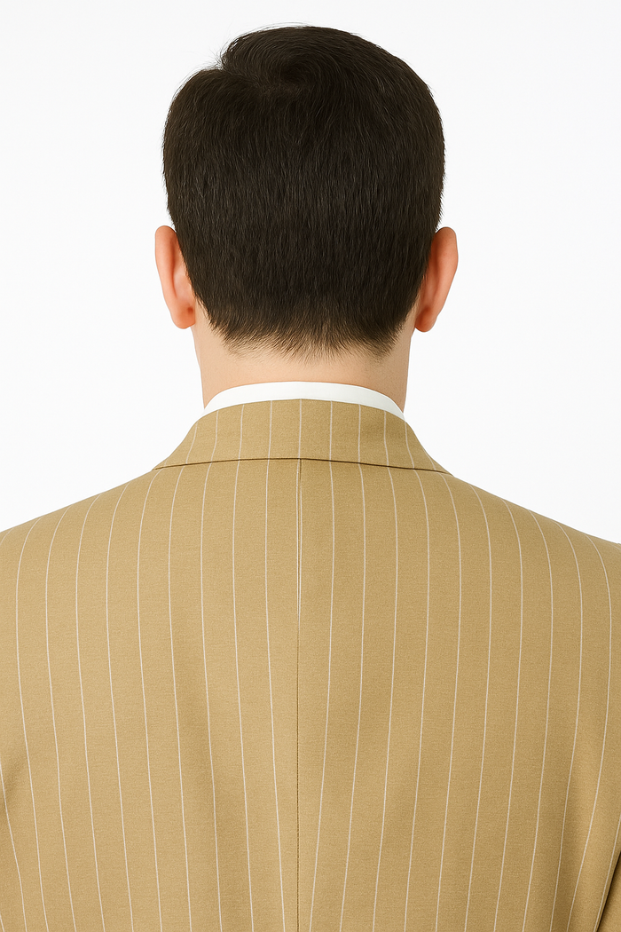 Men’s Beige Pinstripe Wedding Suit – Groom & Formalwear Set