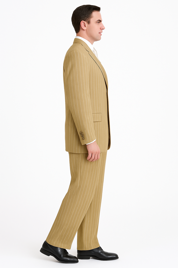 Men’s Beige Pinstripe Wedding Suit – Groom & Formalwear Set