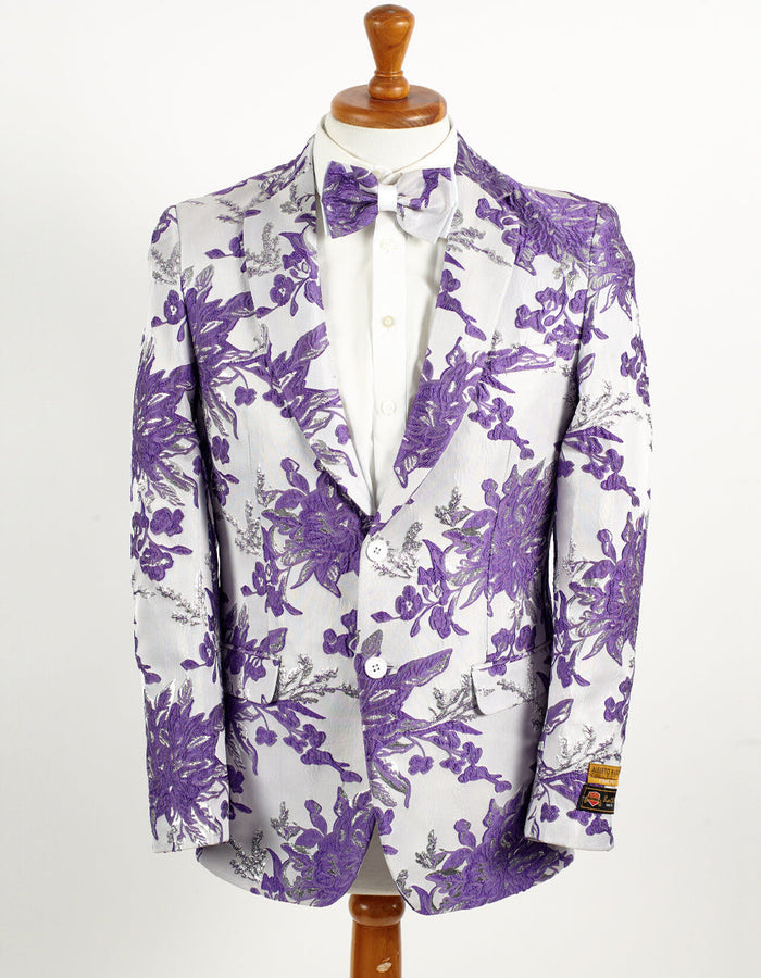White & Lavender Paisley Floral Prom Blazer