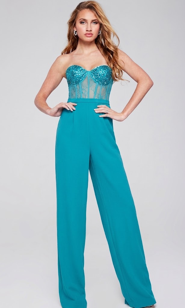 Jovani 42466 Corset Bodice Strapless Embellished Jumpsuit
