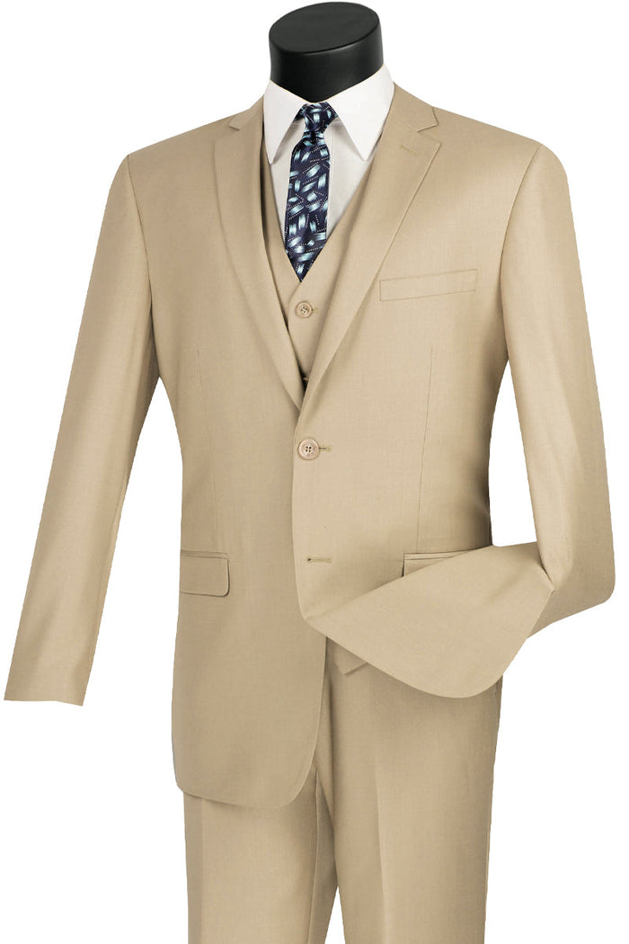 Slim Fit Beige Vested Suit for Men