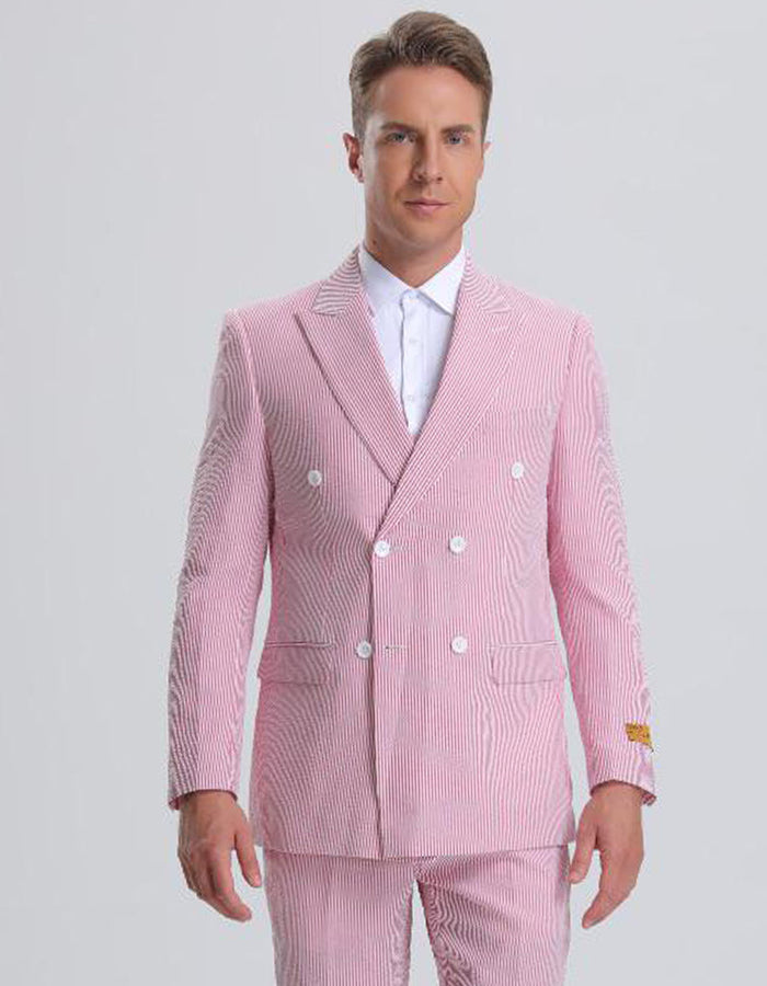 Red Pinstripe Seersucker Double Breasted Suit