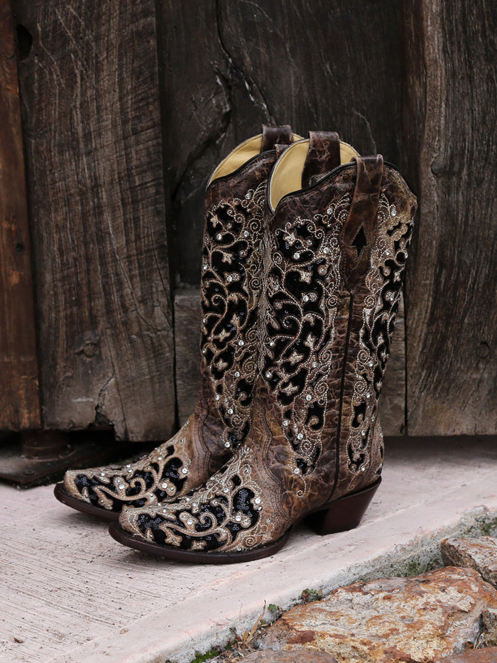 Corral Glitter Inlay Crystal Cowboy Boots