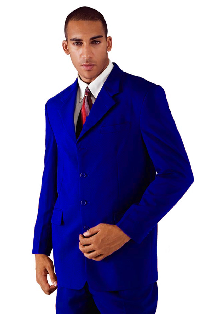 Mens 4 Button Polyester Fashion Suit in Royal Blue