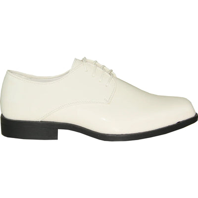 Bravo Mens Classic Plain Square Toe Shiny Patent Tuxedo Dress Shoe in Ivory