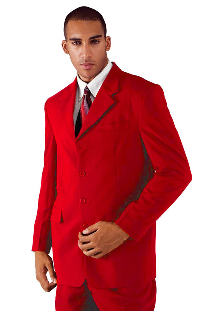 Mens 4 Button Polyester Fashion Suit in Red