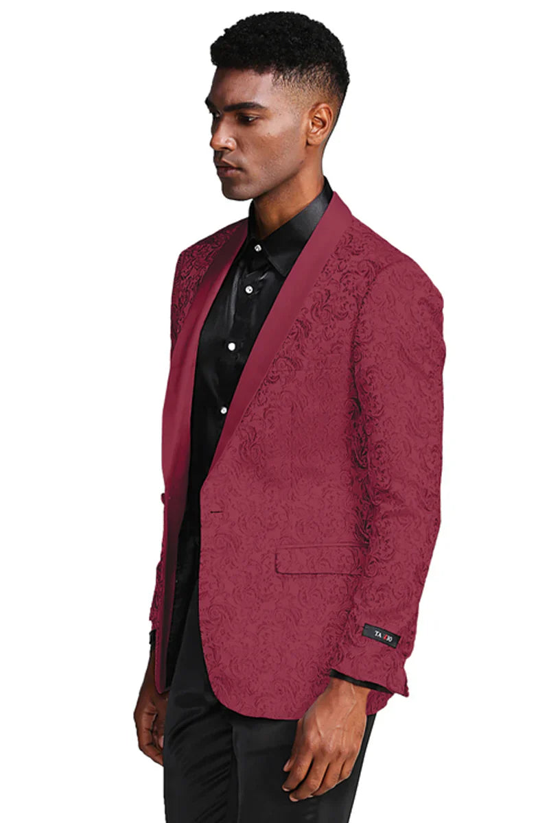Burgundy Paisley Slim Fit Tuxedo Jacket with Satin Lapel