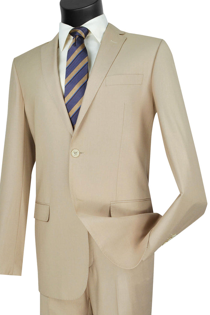 Slim Fit 2 Button Wool Feel Suit - Light Beige