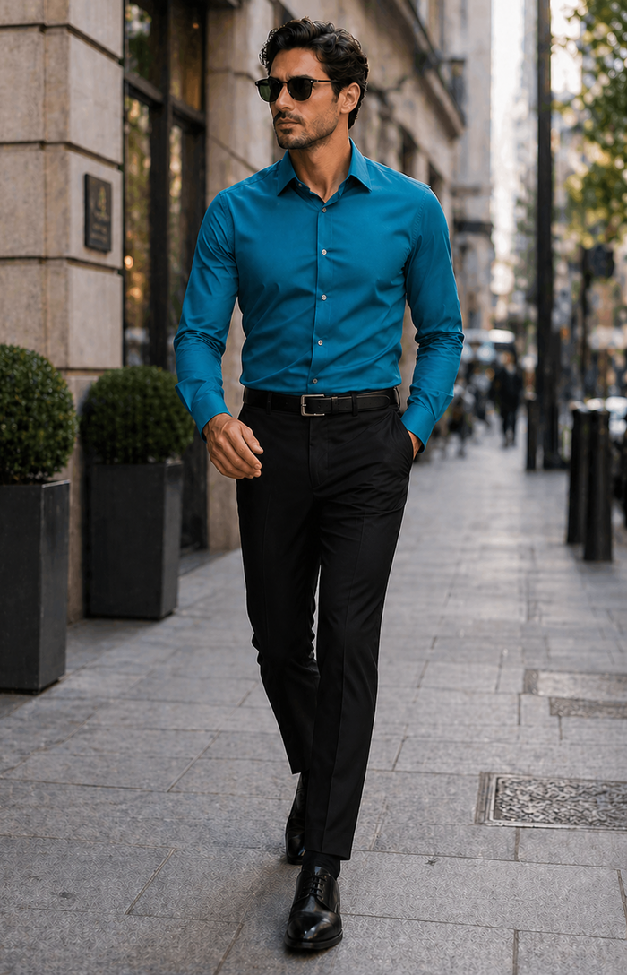 Affordable Clearance Cheap Mens Dress Shirt Sale Online Trendy -- Teal Color Men's Dress Shirt