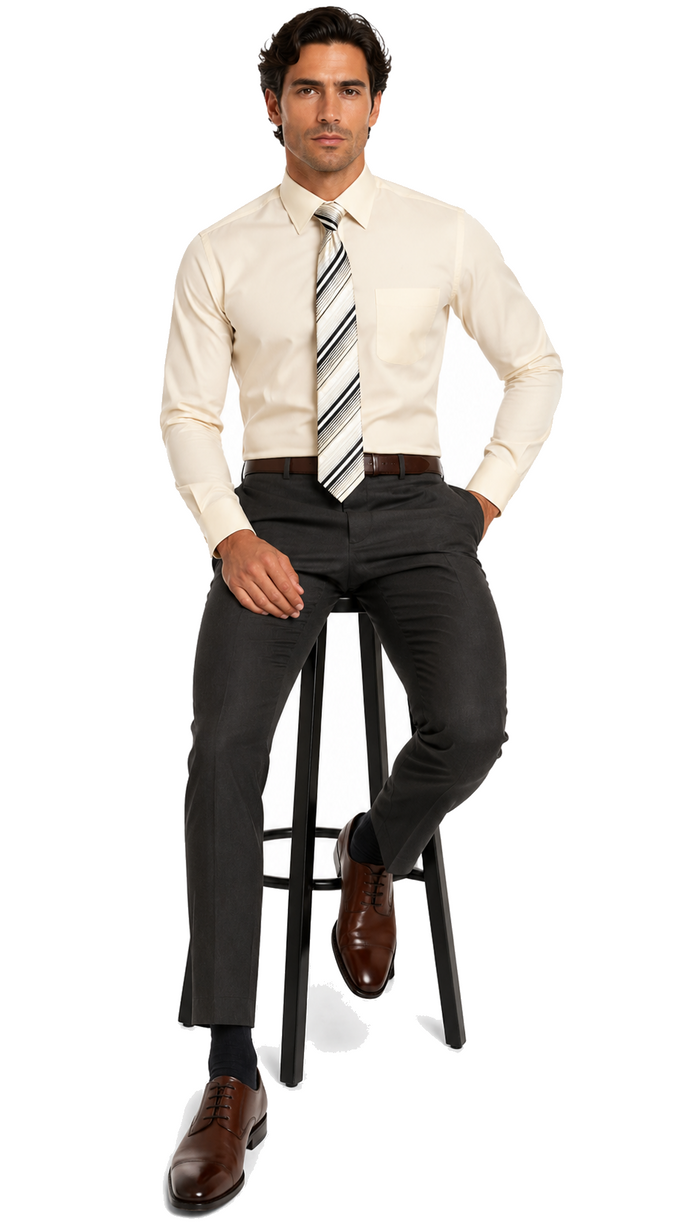 Affordable Clearance Cheap Mens Dress Shirt Sale Online Trendy - PREMIUM TIE - Soft Butter Men's Dress Shirt