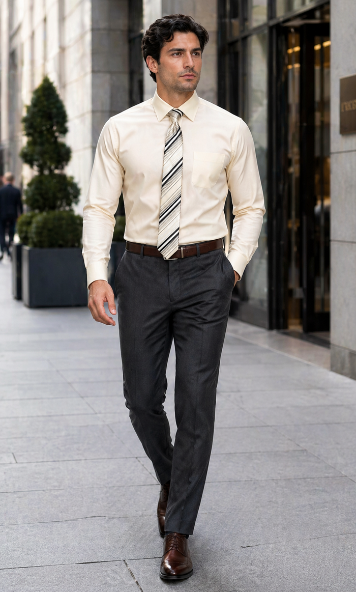 Affordable Clearance Cheap Mens Dress Shirt Sale Online Trendy - PREMIUM TIE - Soft Butter Men's Dress Shirt