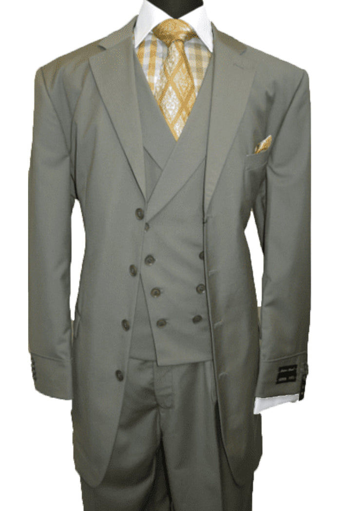 4-Button Double Breasted Olive Vest Suit