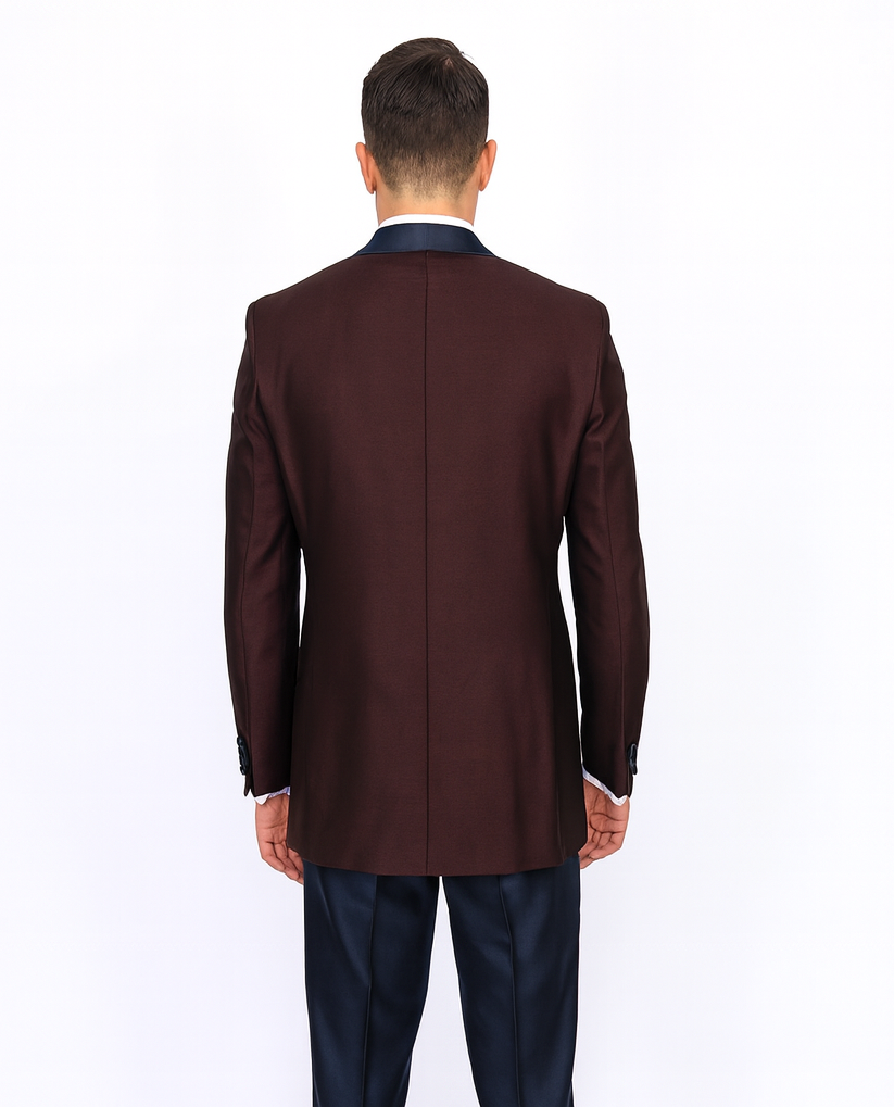 Burgundy Plum & Navy Lapel 3-Piece Tuxedo Suit