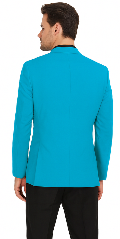 Alberto Nardoni Turquoise ~ Aqua Light Blue Tuxedo and Black Lapel Vested Suit With Black Vest