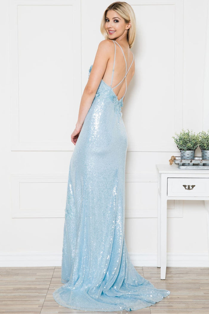 Amelia Couture 5020 Sexy Sequined Floral Open Back Formal Prom Gown