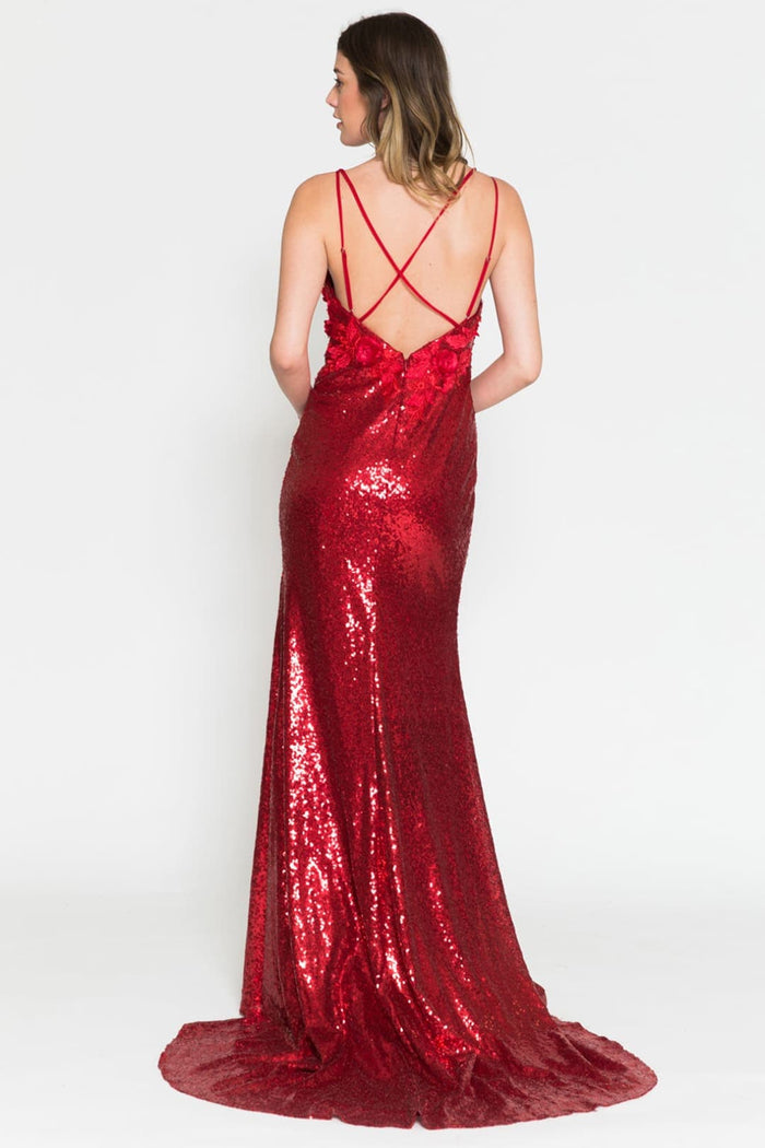 Amelia Couture 5020 Sexy Sequined Floral Open Back Formal Prom Gown