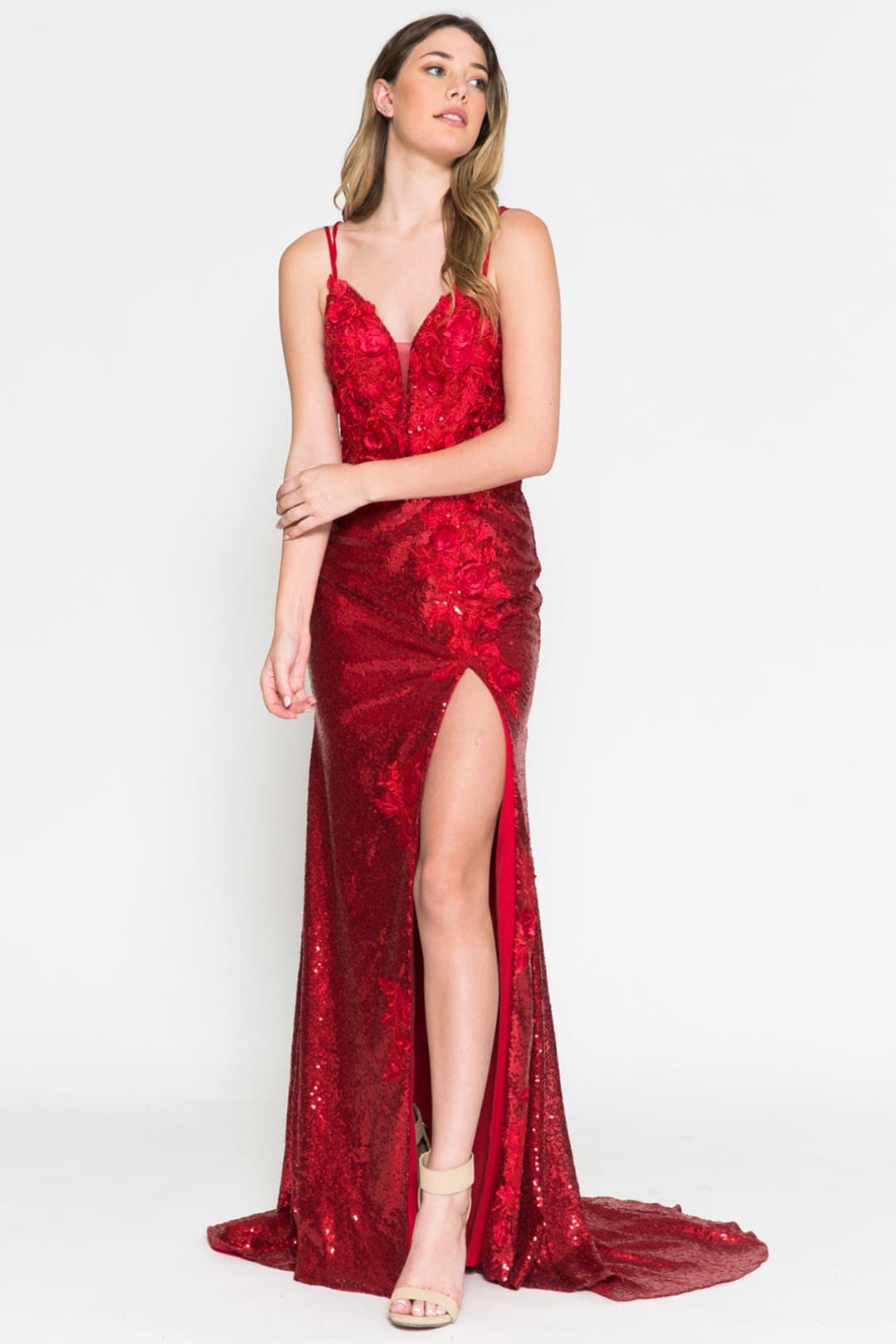 Amelia Couture 5020 Sexy Sequined Floral Open Back Formal Prom Gown